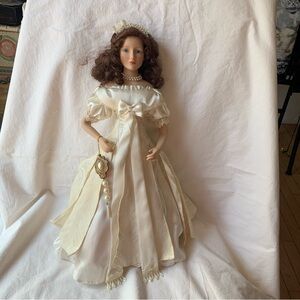 Porcelain Bride Doll in Cream Satin Gown - Decorative Kids Toy